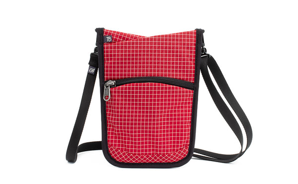 The front of the P.I.K.A. Pouch in Iberian (red with white gridding) 200 Halcyon.